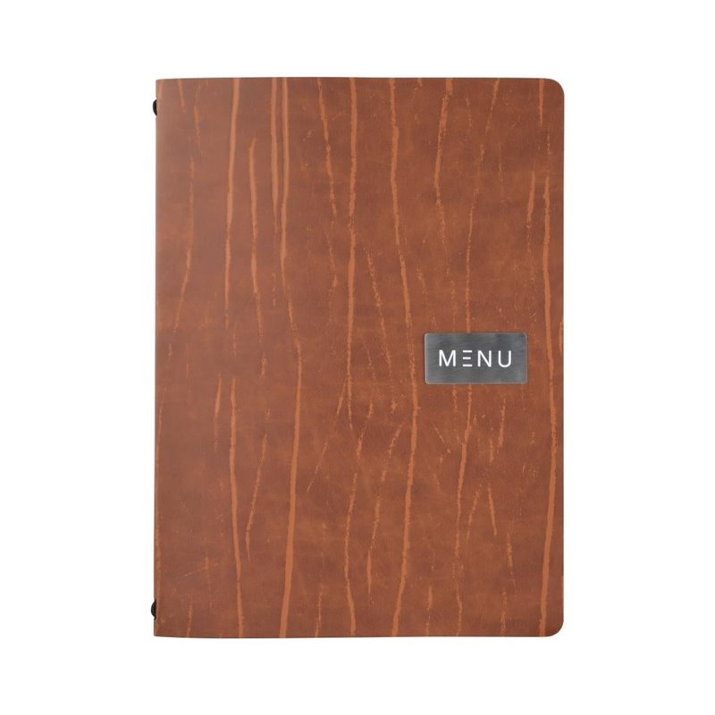 Prot&egrave;ge-menu en cuir recycl&eacute; Securit Gamme Leather A4 marron - Gastronoble - CU926