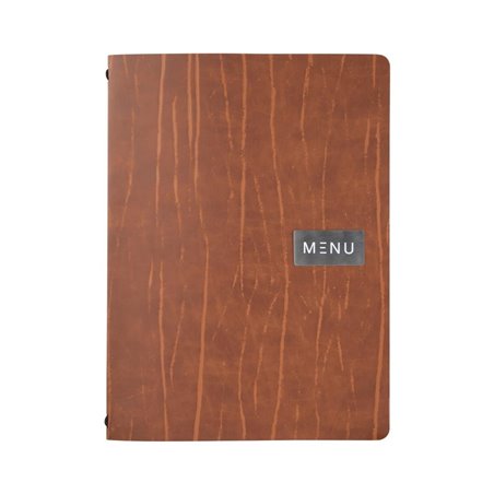 Prot&egrave;ge-menu en cuir recycl&eacute; Securit Gamme Leather A4 marron - Gastronoble - CU926