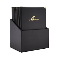 Bo&icirc;te avec 20 prot&egrave;ge-menus simili cuir A4x4 Securit Classic noirs - Gastronoble - CU929
