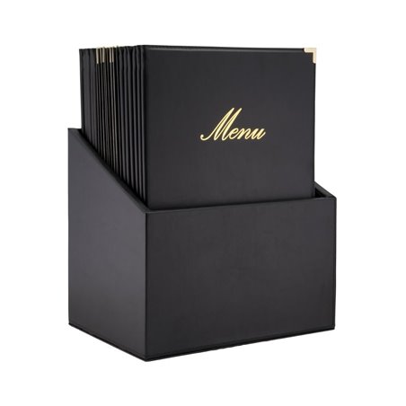 Bo&icirc;te avec 20 prot&egrave;ge-menus simili cuir A4x4 Securit Classic noirs - Gastronoble - CU929