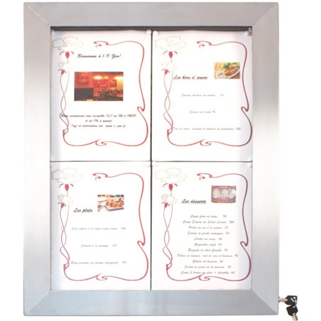 Porte-menu mural &agrave; LED couleurs en inox Securit 4xA4 - Gastronoble - CU937