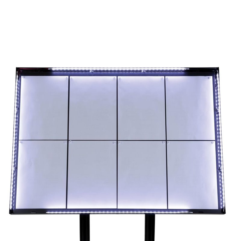 Porte-menu &agrave; LED blanches en acier noir Securit 8xA4 avec poteau et socle - Gastronoble - CX074