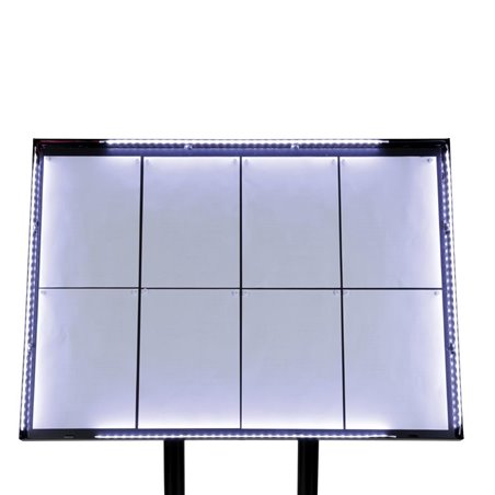 Porte-menu &agrave; LED blanches en acier noir Securit 8xA4 avec poteau et socle - Gastronoble - CX074