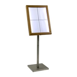 Porte-menu &agrave; LED blanches en teck Securit 4xA4 avec poteau et socle - Gastronoble - DP529