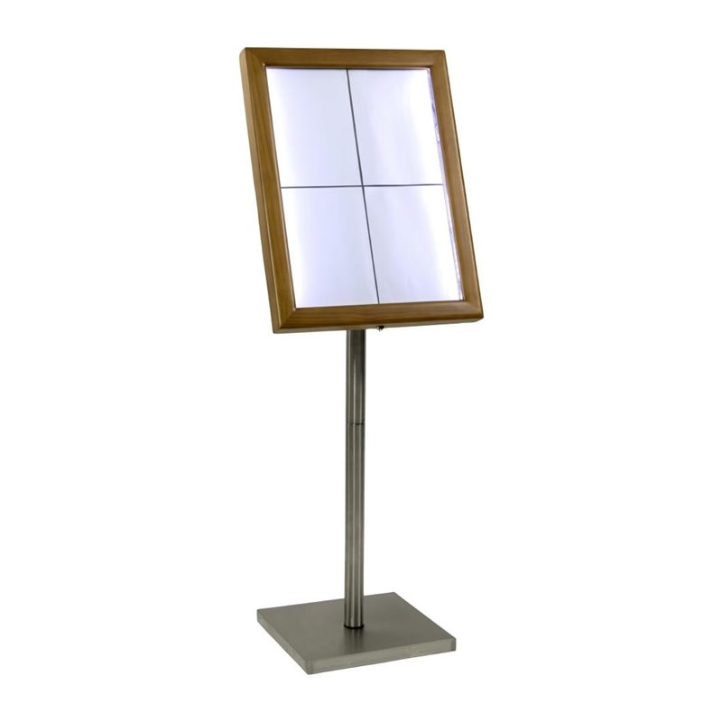 Porte-menu &agrave; LED blanches en teck Securit 4xA4 avec poteau et socle - Gastronoble - DP529