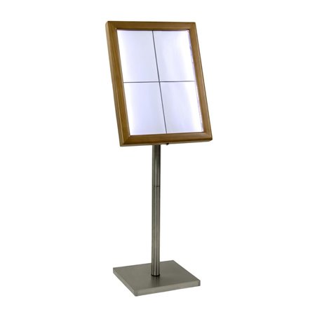 Porte-menu &agrave; LED blanches en teck Securit 4xA4 avec poteau et socle - Gastronoble - DP529