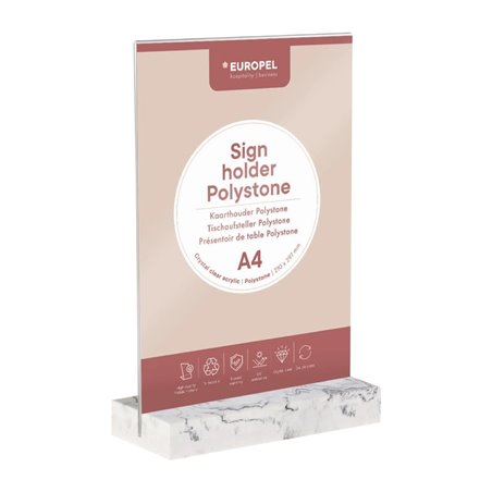Pr&eacute;sentoir de table Europel A4 polystone blanc - Gastronoble - HU459