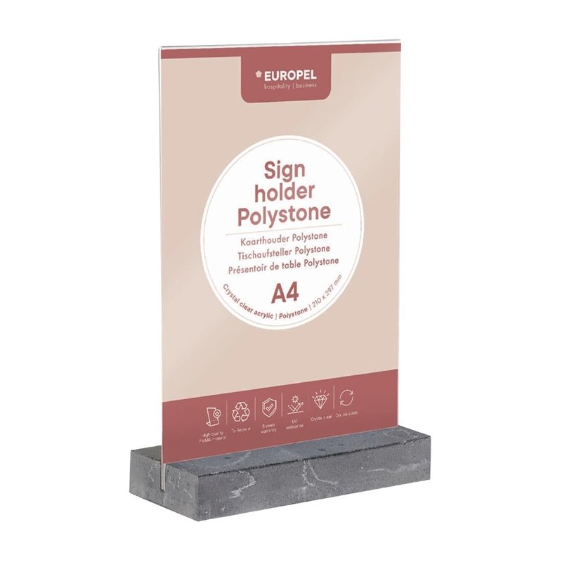 Pr&eacute;sentoir de table Europel A4 polystone anthracite - Gastronoble - HU461