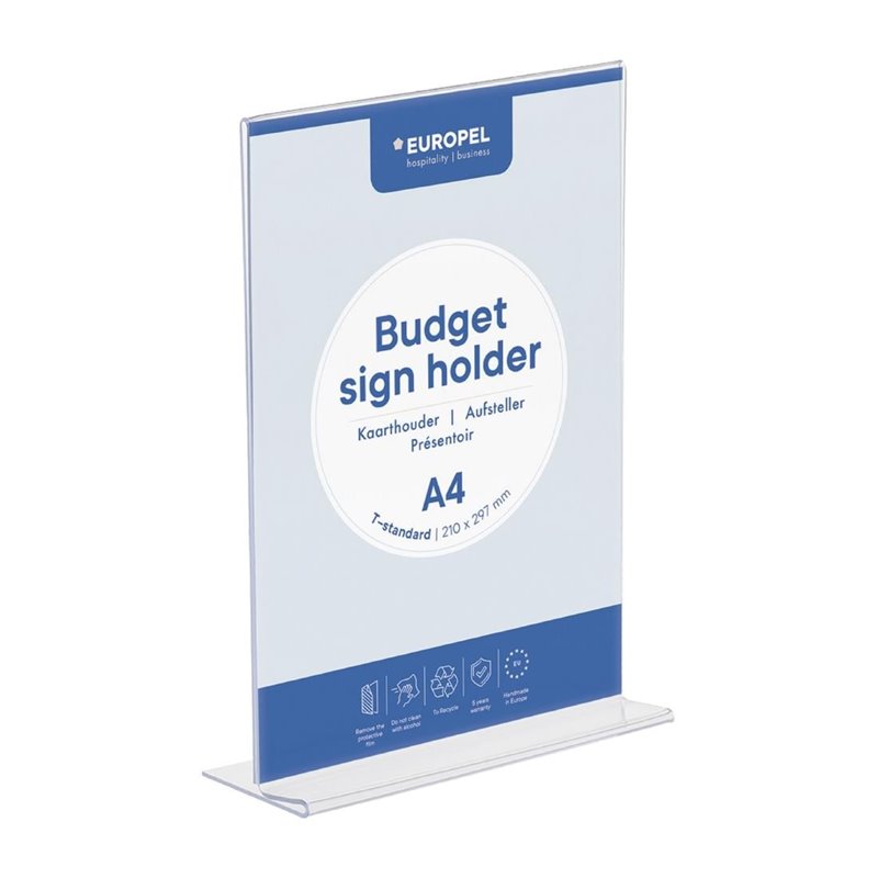 Pr&eacute;sentoir de table Europel Budget T-standard A4 transparent - Gastronoble - HU465