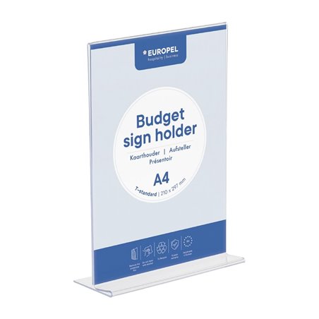 Pr&eacute;sentoir de table Europel Budget T-standard A4 transparent - Gastronoble - HU465