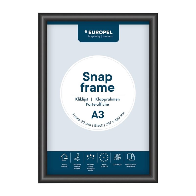 Cadre clipsable Europel A3 25mm noir - Gastronoble - HU442