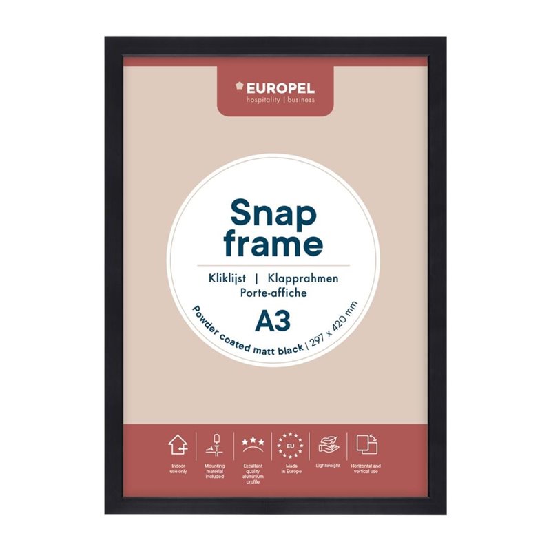 Cadre clipsable Europel A3 25mm noir mat - Gastronoble - HU443
