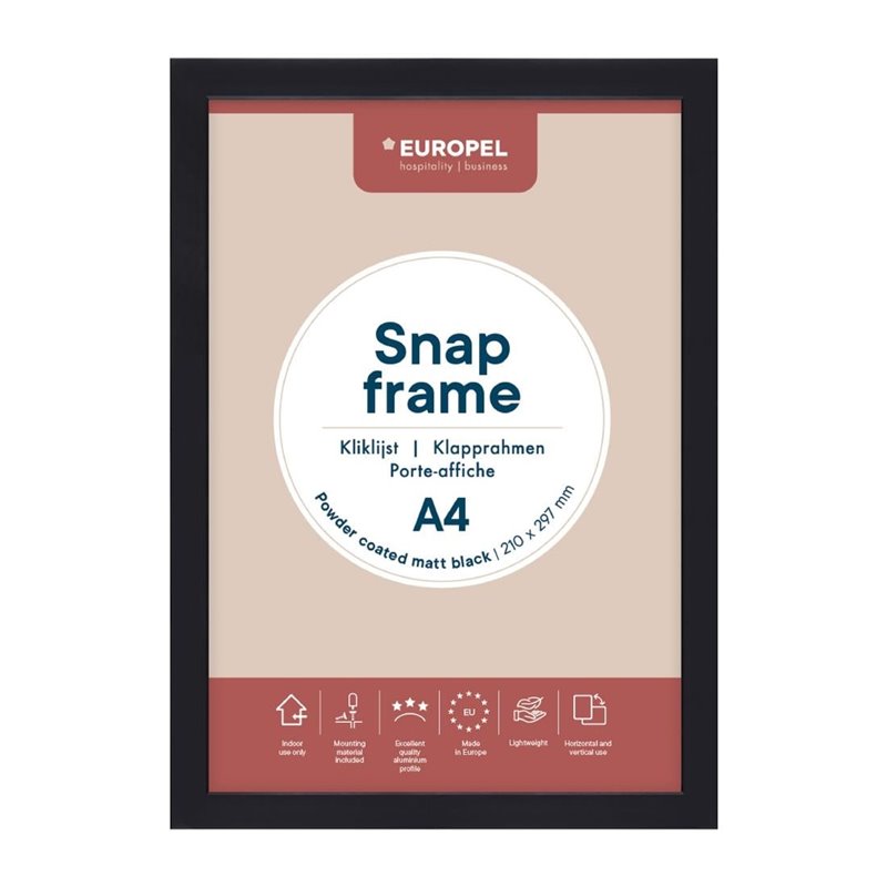 Cadre clipsable Europel A4 25mm noir mat - Gastronoble - HU444