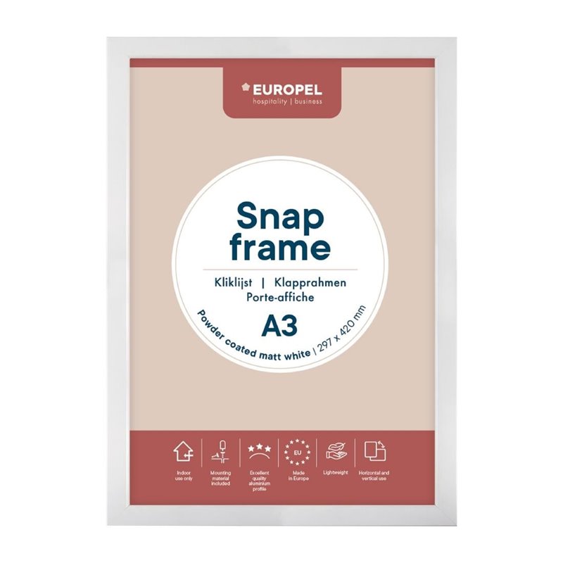 Cadre clipsable Europel A3 25mm blanc mat - Gastronoble - HU445