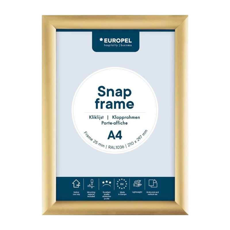Cadre clipsable Europel A4 25mm dor&eacute; - Gastronoble - HU448