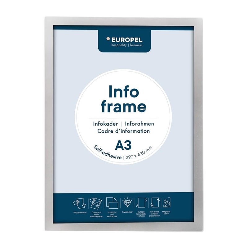 Cadres d'affichage autocollants Europel A3 argent (lot de 2) - Gastronoble - HU453