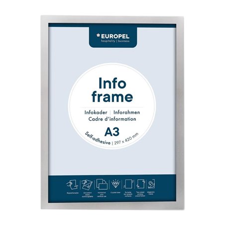 Cadres d'affichage autocollants Europel A3 argent (lot de 2) - Gastronoble - HU453