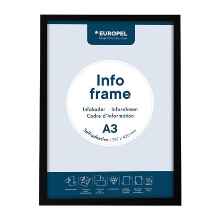 Cadres d'affichage autocollants Europel A3 noirs (lot de 2) - Gastronoble - HU454