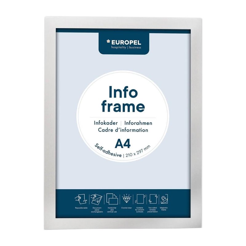 Cadres d'affichage autocollants Europel A4 argent (lot de 2) - Gastronoble - HU455