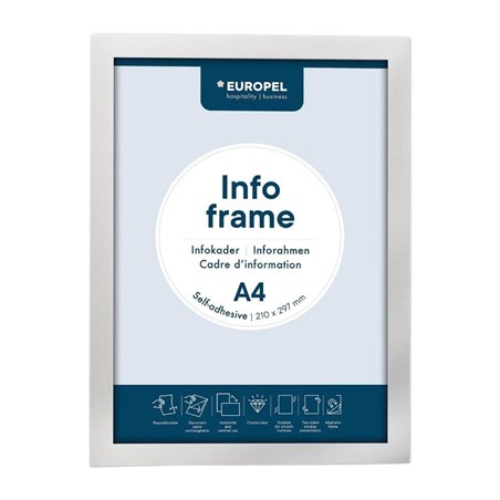 Cadres d'affichage autocollants Europel A4 argent (lot de 2) - Gastronoble - HU455