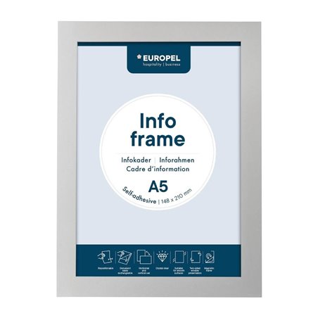 Cadres d'affichage autocollants Europel A5 argent (lot de 2) - Gastronoble - HU457