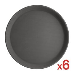 Offre sp&eacute;ciale : Lot de 6 plateaux ronds antid&eacute;rapants en polypropyl&egrave;ne Olympia Kristallon - Gastronoble - S658