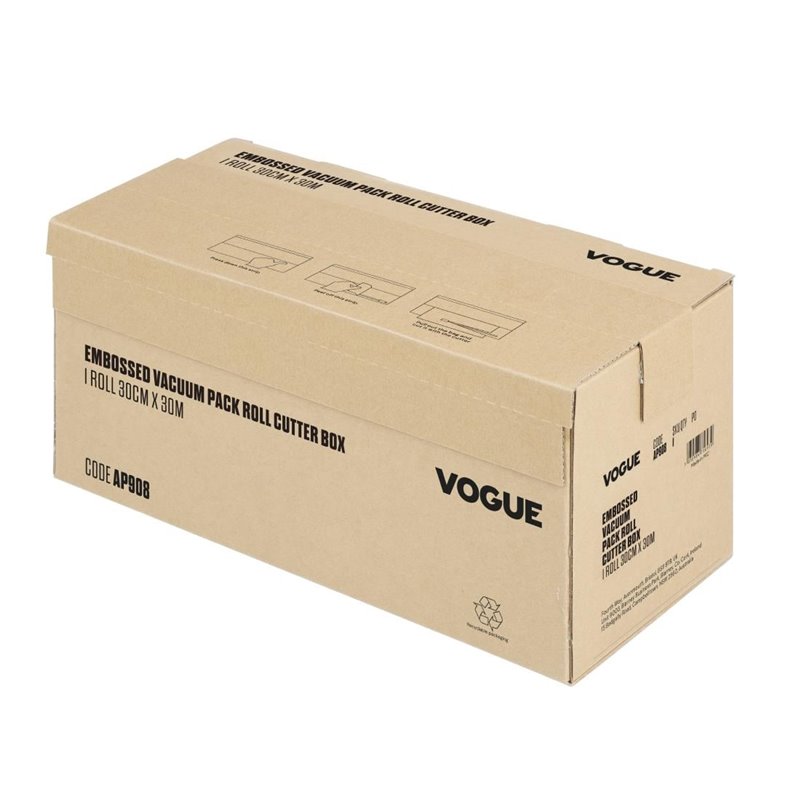 Rouleau d'emballage sous vide Vogue avec bo&icirc;te de d&eacute;coupe (gaufr&eacute;), largeur 300 mm - Gastronoble - AP908