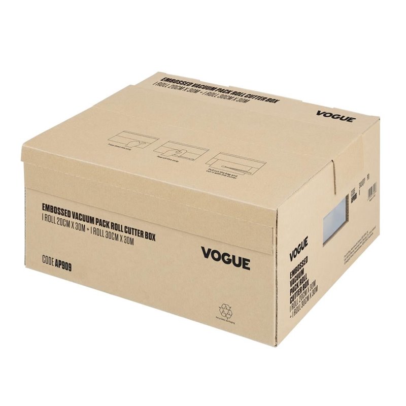 Rouleau d'emballage sous vide Vogue avec bo&icirc;te de d&eacute;coupe (gaufr&eacute;) 200 mm et 300 mm, lot de 2 - Gastronoble - AP909
