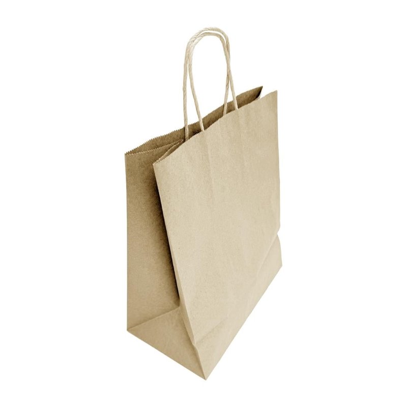 Grands sacs en papier avec poign&eacute;e torsad&eacute;e Fiesta Recyclable marron (lot de 250) - Gastronoble - HY766