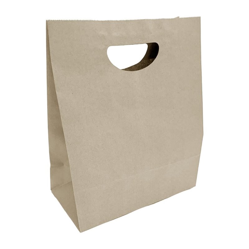 Grands sacs en papier avec poign&eacute;e d&eacute;coup&eacute;e en D Fiesta Recyclable marron (lot de 250) - Gastronoble - HY768