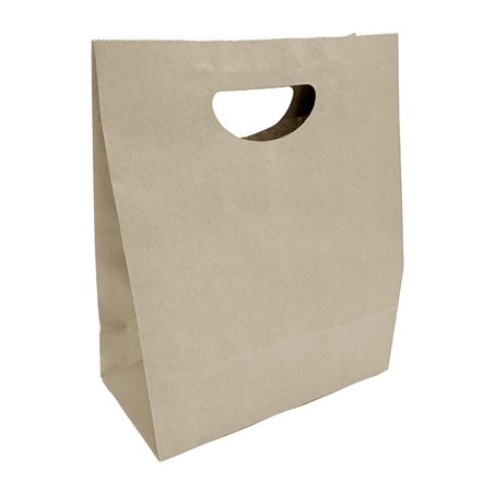 Grands sacs en papier avec poign&eacute;e d&eacute;coup&eacute;e en D Fiesta Recyclable marron (lot de 250) - Gastronoble - HY768