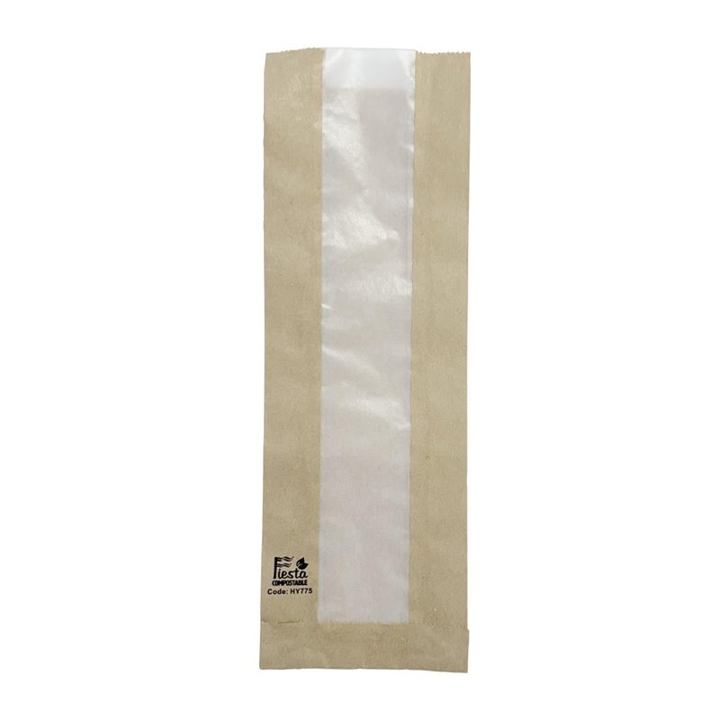 Sachets baguette avec fen&ecirc;tre en papier cristal Fiesta Compostable 300x100x60mm (lot de 1000) - Gastronoble - HY775