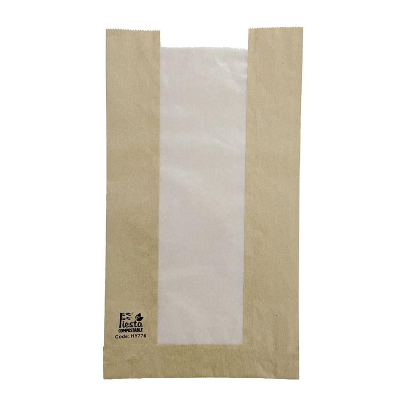 Sacs &agrave; pain avec fen&ecirc;tre en papier cristal Fiesta Compostable 320x180x40mm (lot de 1000) - Gastronoble - HY776