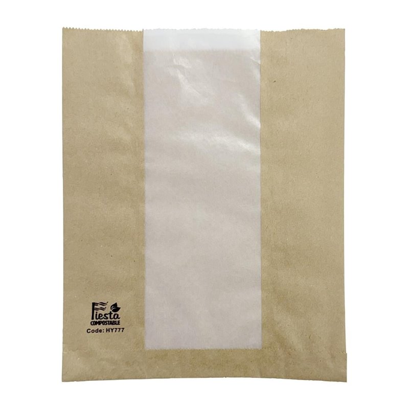 Sacs &agrave; pain avec fen&ecirc;tre en papier cristal Fiesta Compostable 266x215x88mm (lot de 1000) - Gastronoble - HY777