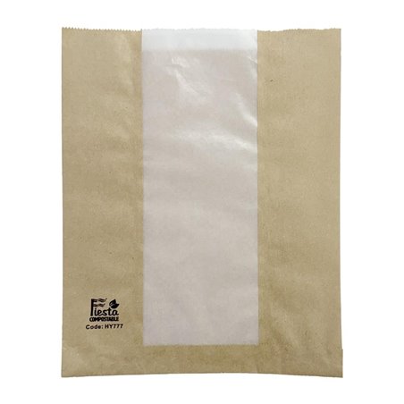 Sacs &agrave; pain avec fen&ecirc;tre en papier cristal Fiesta Compostable 266x215x88mm (lot de 1000) - Gastronoble - HY777