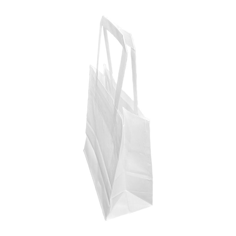 Petits sacs en papier blanc avec poign&eacute;es plates Fiesta Recyclable (lot de 250) - Gastronoble - JA346