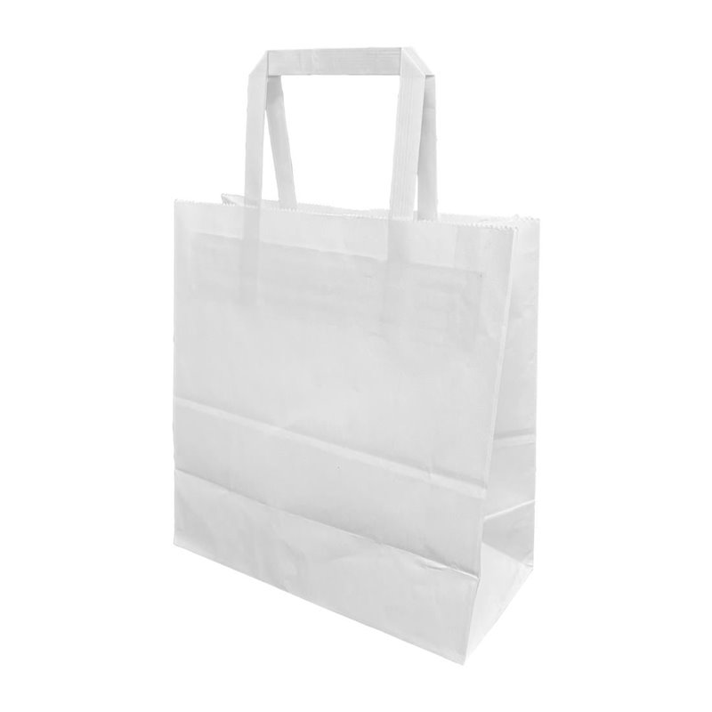 Sacs en papier blanc moyens avec poign&eacute;es plates Fiesta Recyclable (lot de 250) - Gastronoble - JA347