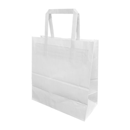 Sacs en papier blanc moyens avec poign&eacute;es plates Fiesta Recyclable (lot de 250) - Gastronoble - JA347