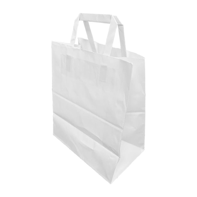 Grands sacs en papier blanc avec poign&eacute;es plates Fiesta Recyclable (lot de 250) - Gastronoble - JA348