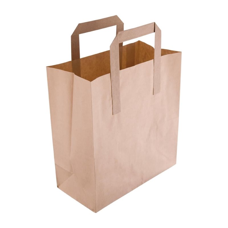 Petits sacs en papier marron &agrave; poign&eacute;es plates Fiesta Recyclables (lot de 250) - Gastronoble - JA527