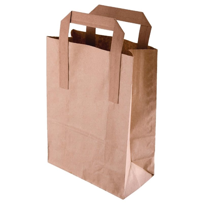 Grands sacs en papier marron &agrave; poign&eacute;es plates Fiesta Recyclables (lot de 250) - Gastronoble - JA529