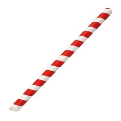 Paille &agrave; th&eacute; &agrave; bulles compostable Fiesta rouge et blanc 12x210mm (lot de 150) - Gastronoble - HU368