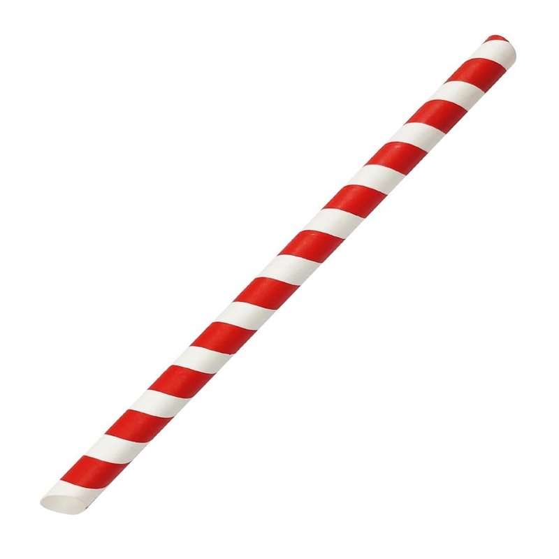 Paille &agrave; th&eacute; &agrave; bulles compostable Fiesta rouge et blanc 12x210mm (lot de 150) - Gastronoble - HU368