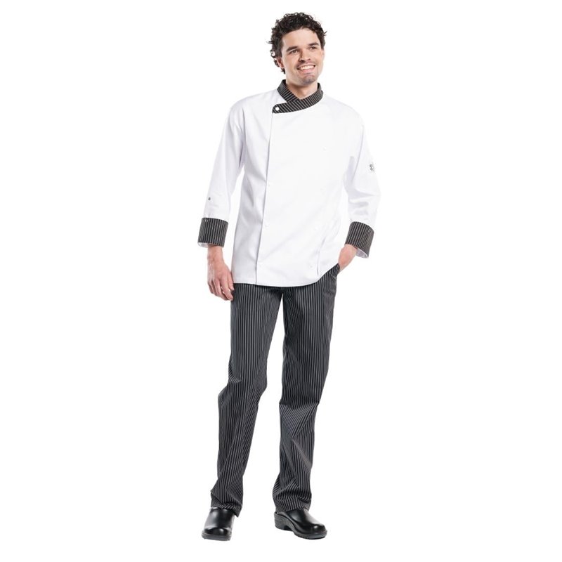 Pantalon de cuisine mixte Chaud Devant Ligne Noir ray&eacute; noir et blanc 42/44 - Gastronoble - A140-50