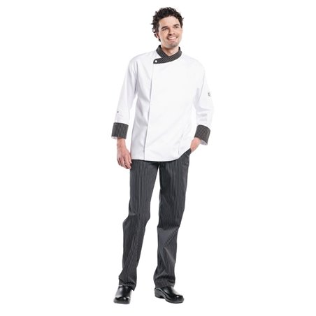 Pantalon de cuisine mixte Chaud Devant Ligne Noir ray&eacute; noir et blanc 42/44 - Gastronoble - A140-50