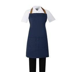 Tablier court Southside en denim bleu avec attaches marron clair - Gastronoble - BA158