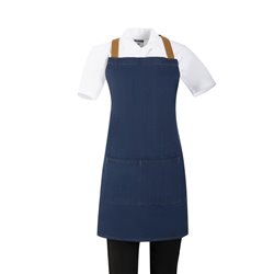 Tablier court crois&eacute; dans le dos Southside en denim bleu avec liens en cuir - Gastronoble - BA159