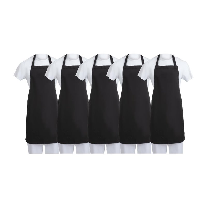 Tabliers bavette en polycoton Whites noirs (lot de 5) - Gastronoble - SA816