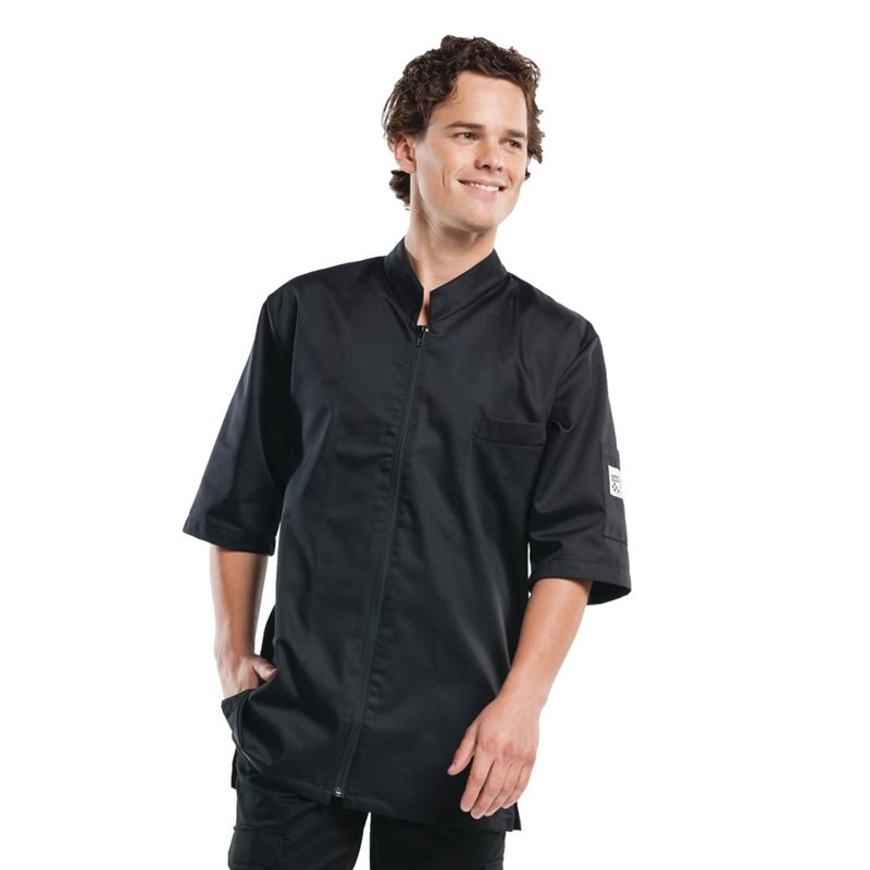Veste de cuisine mixte Chaud Devant Monza manches courtes noire XS - Gastronoble - B503-XS
