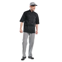 Veste de cuisine mixte Chaud Devant Hilton Poco manches courtes noire XXL - Gastronoble - B508-XXL